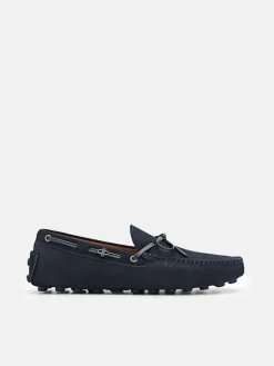 Leather Bow Driving Shoes - Navy