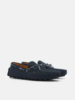 Leather Bow Driving Shoes - Navy