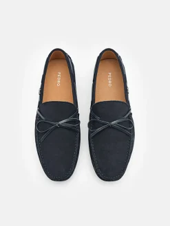 Leather Bow Driving Shoes - Navy
