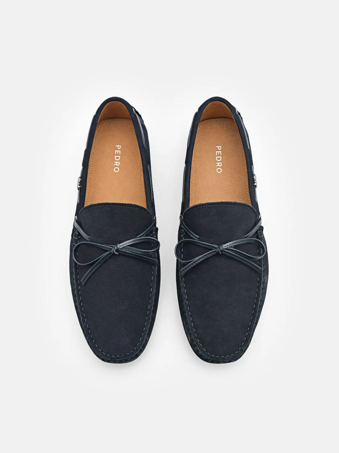 Leather Bow Driving Shoes - Navy