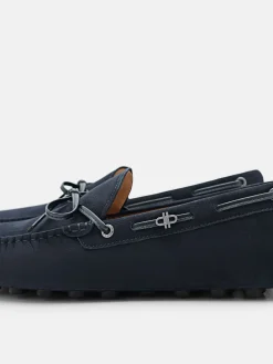 Leather Bow Driving Shoes - Navy