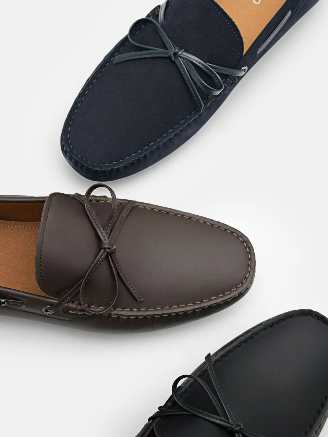 Leather Bow Driving Shoes - Navy