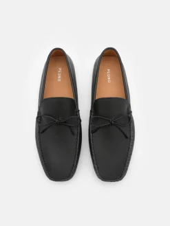 Leather Bow Driving Shoes - Black
