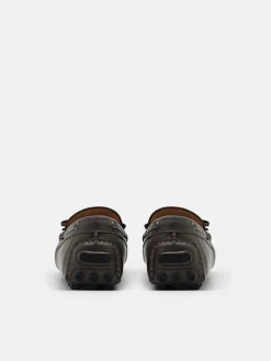 Leather Bow Driving Shoes - Dark Brown