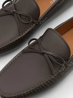 Leather Bow Driving Shoes - Dark Brown