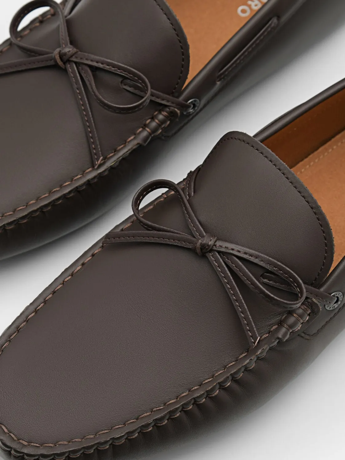 Leather Bow Driving Shoes - Dark Brown