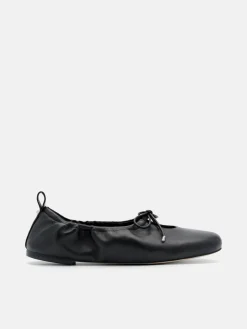 Leather Bowtie Ballerina Flats - Black
