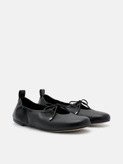 Leather Bowtie Ballerina Flats - Black