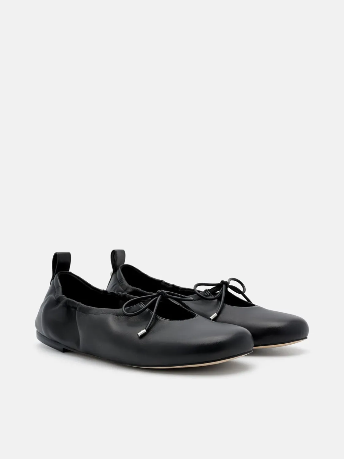 Leather Bowtie Ballerina Flats - Black