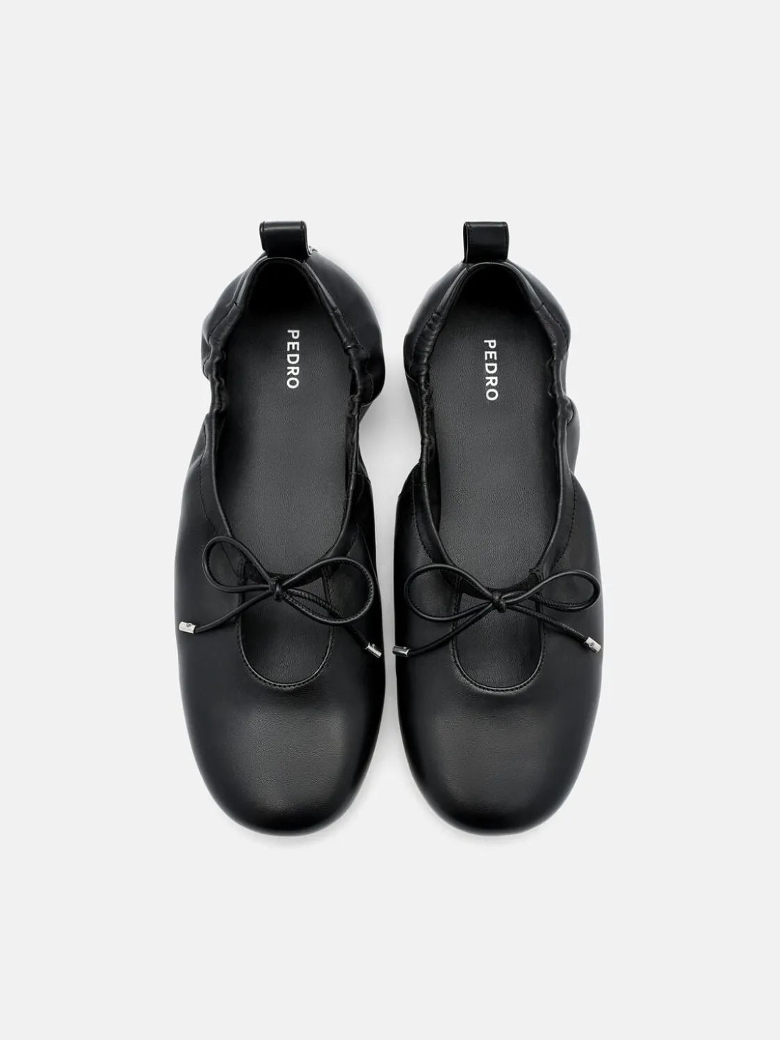 Leather Bowtie Ballerina Flats - Black