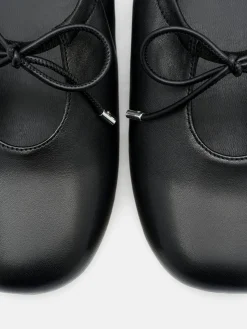 Leather Bowtie Ballerina Flats - Black