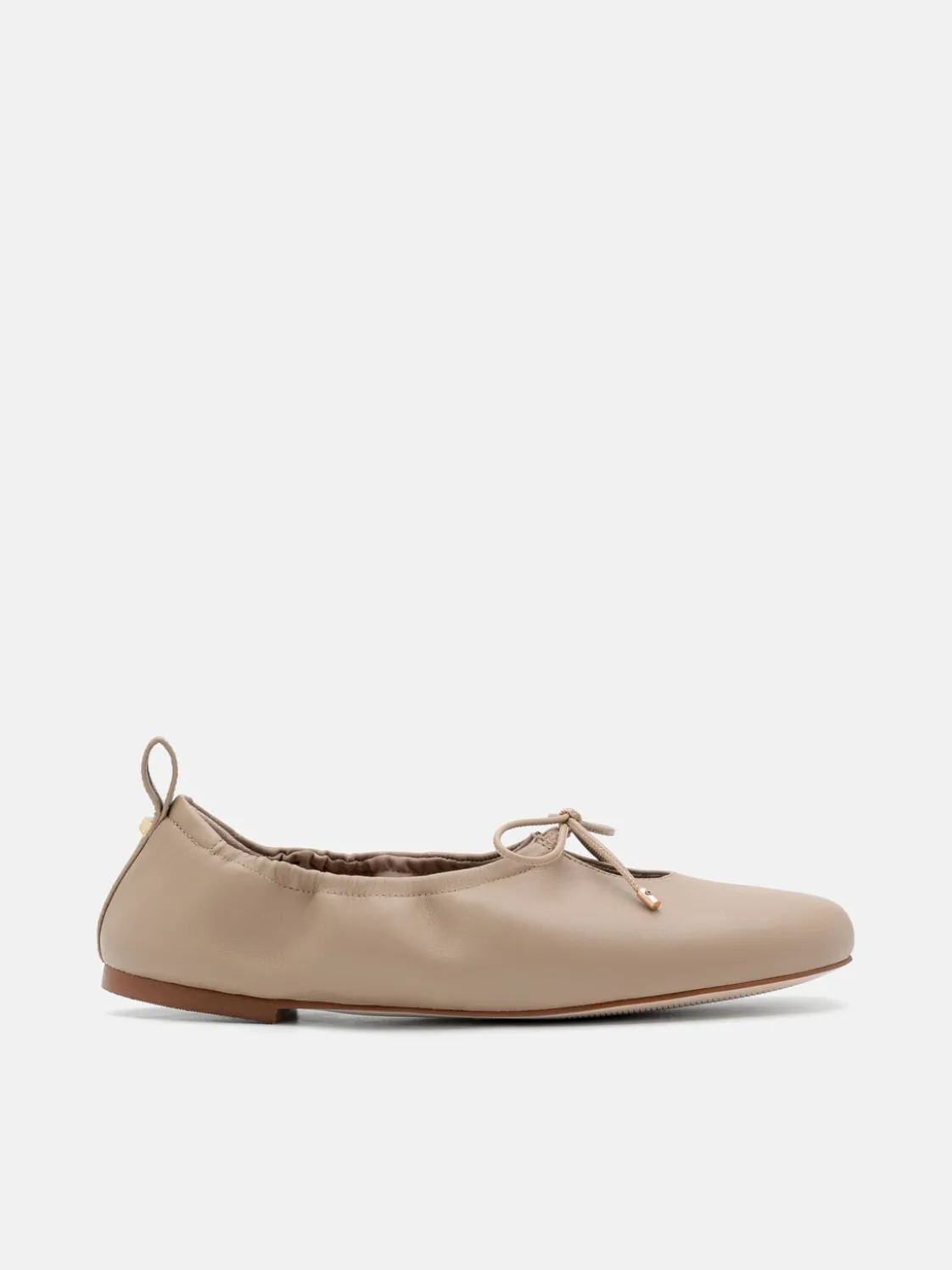 Leather Bowtie Ballerina Flats - Taupe