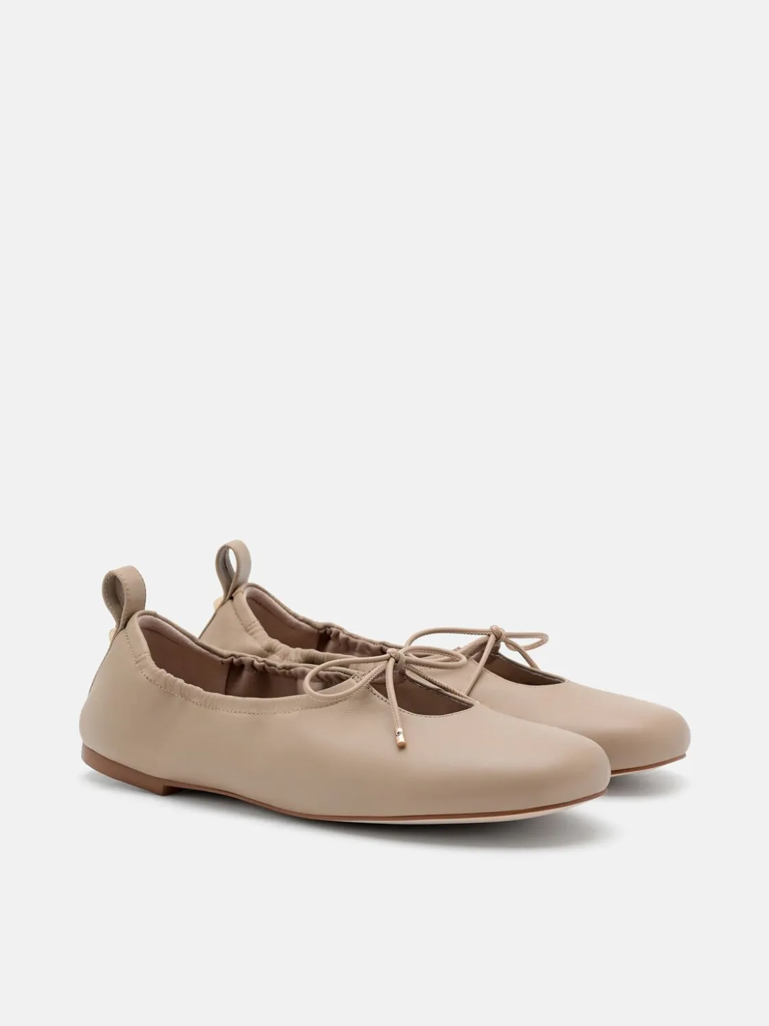 Leather Bowtie Ballerina Flats - Taupe