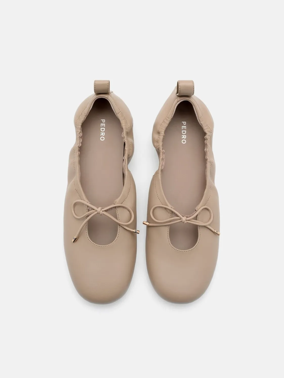 Leather Bowtie Ballerina Flats - Taupe