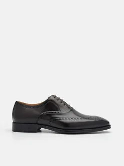 Leather Brogue Oxford Shoes - Dark Brown