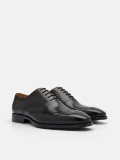 Leather Brogue Oxford Shoes - Dark Brown