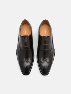 Leather Brogue Oxford Shoes - Dark Brown