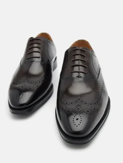 Leather Brogue Oxford Shoes - Dark Brown