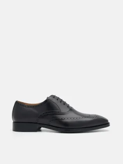 Leather Brogue Oxford Shoes - Black