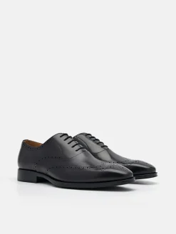 Leather Brogue Oxford Shoes - Black