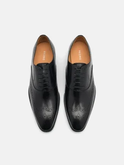 Leather Brogue Oxford Shoes - Black