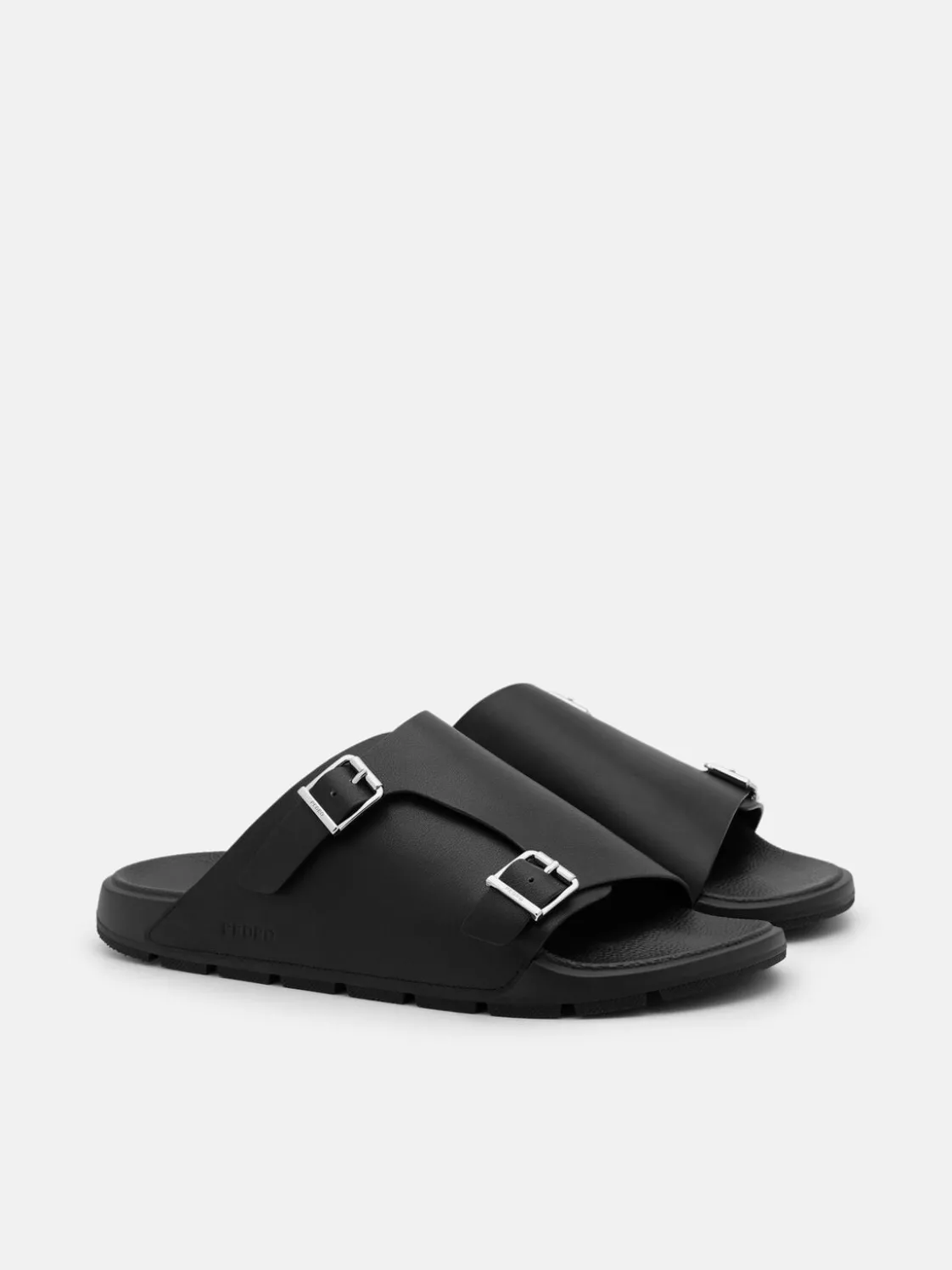 Leather Buckled Slide Sandals - Black