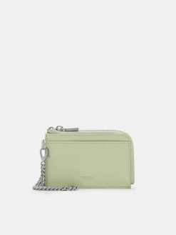 Leather Card Holder with Keychain - Light Green