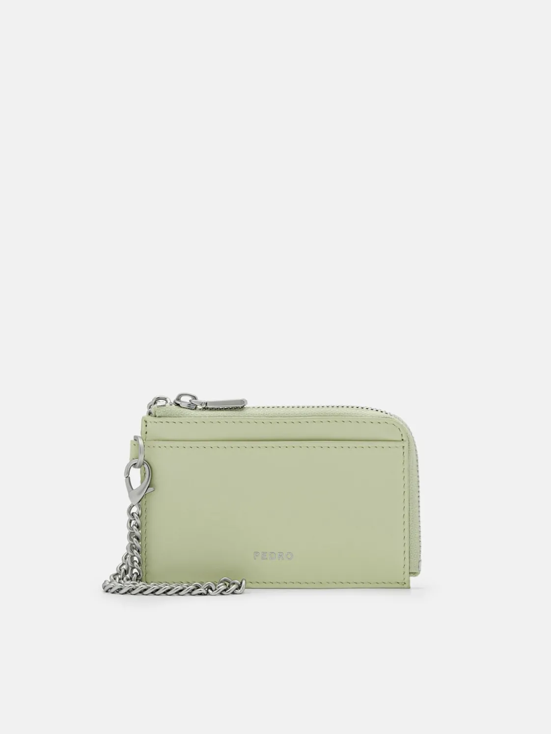 Leather Card Holder with Keychain - Light Green