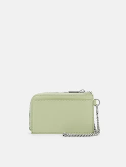 Leather Card Holder with Keychain - Light Green