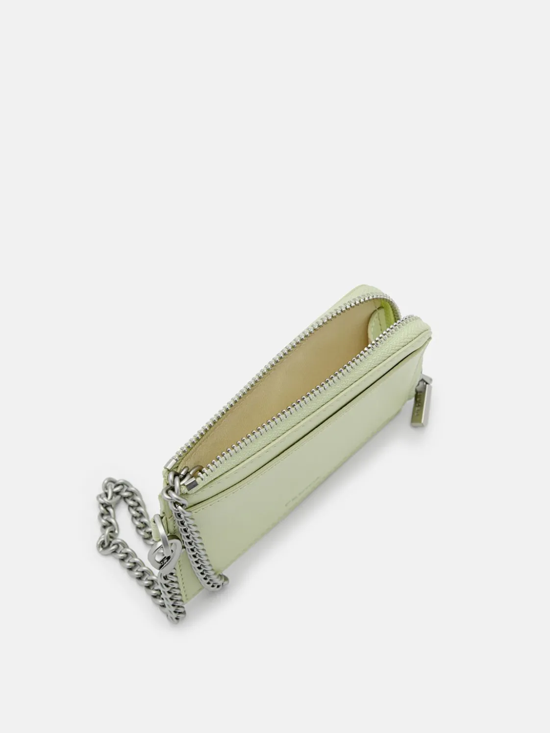 Leather Card Holder with Keychain - Light Green