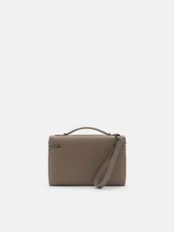Leather Clutch Bag - Dark Taupe
