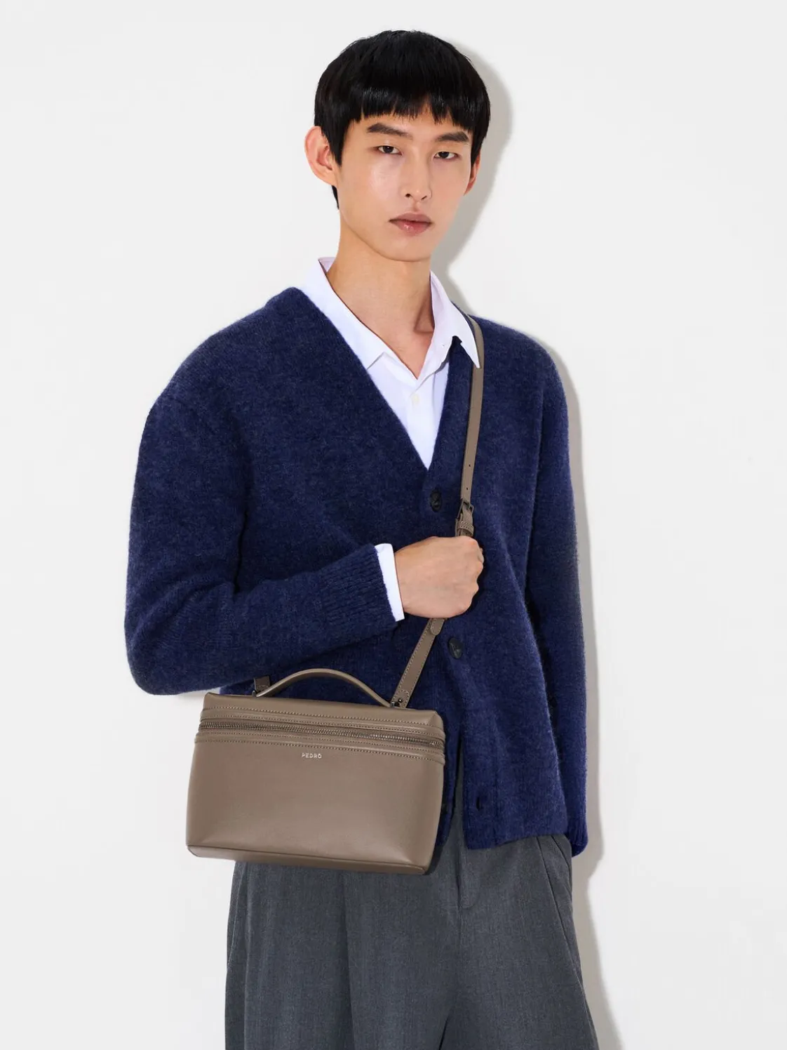 Leather Clutch Bag - Dark Taupe