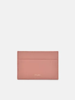 Leather Embroidered Cardholder - Blush