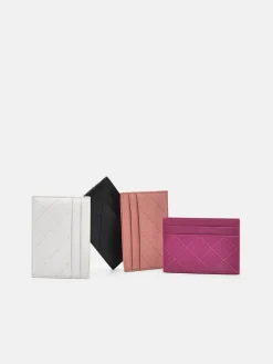 Leather Embroidered Cardholder - Blush