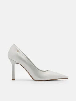 Leather Heel Pumps - Silver