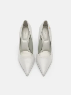 Leather Heel Pumps - Silver