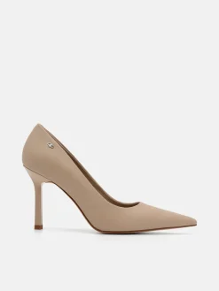 Leather Heel Pumps - Taupe