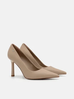 Leather Heel Pumps - Taupe