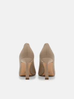 Leather Heel Pumps - Taupe