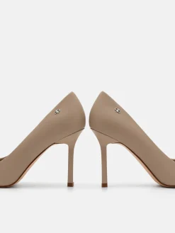 Leather Heel Pumps - Taupe