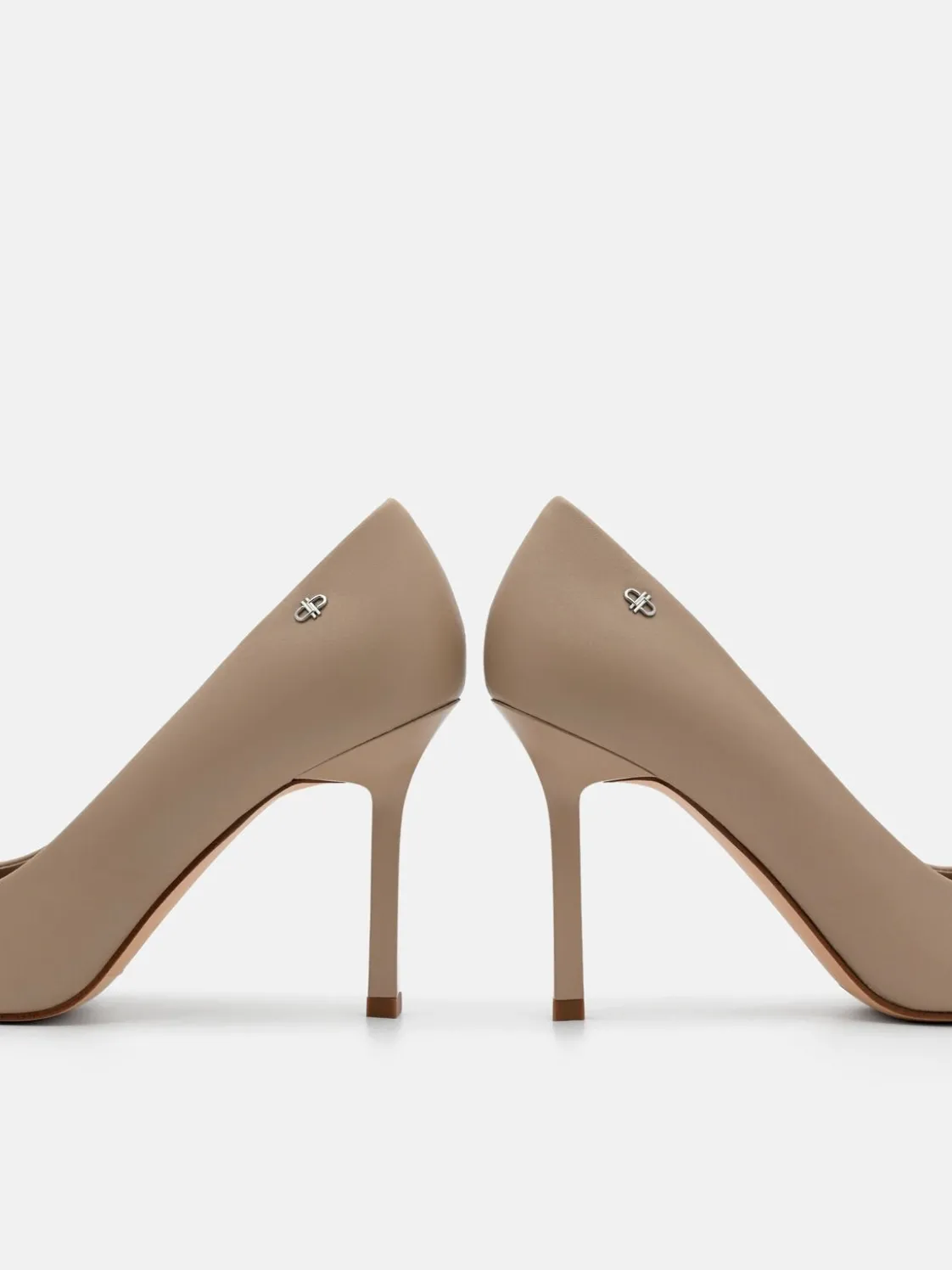 Leather Heel Pumps - Taupe