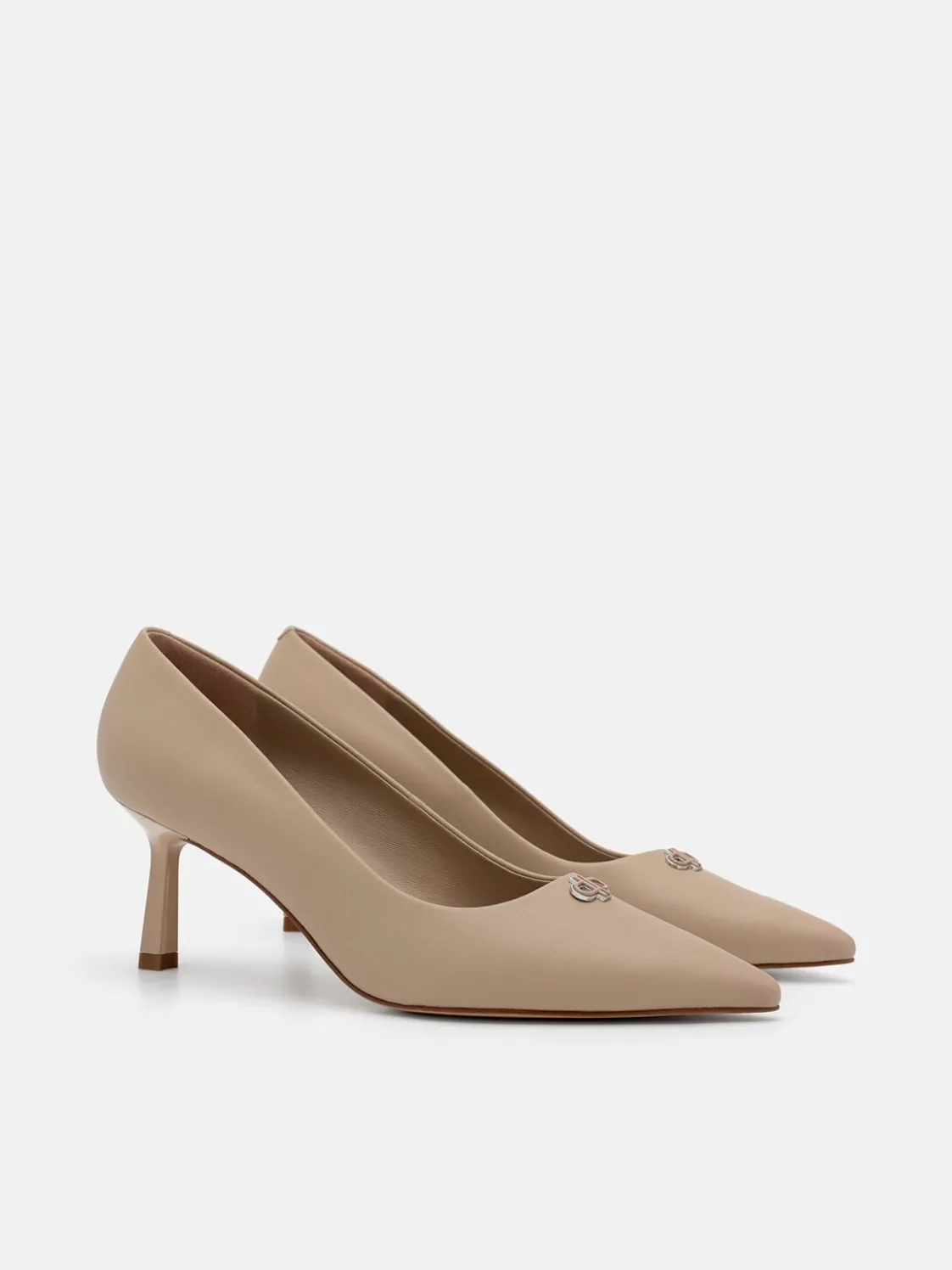 Leather Heel Pumps - Taupe
