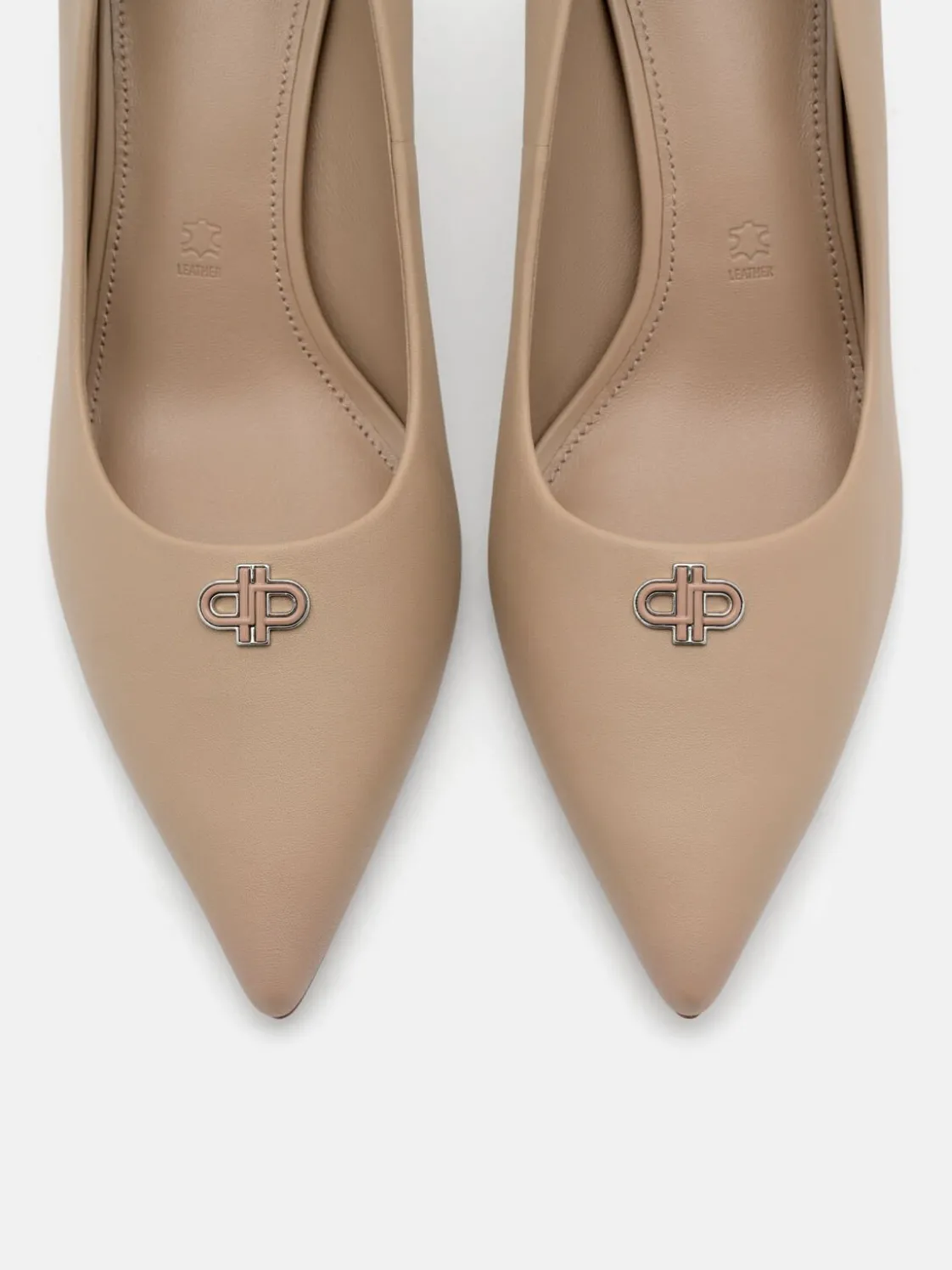 Leather Heel Pumps - Taupe