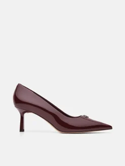 Leather Heel Pumps - Wine