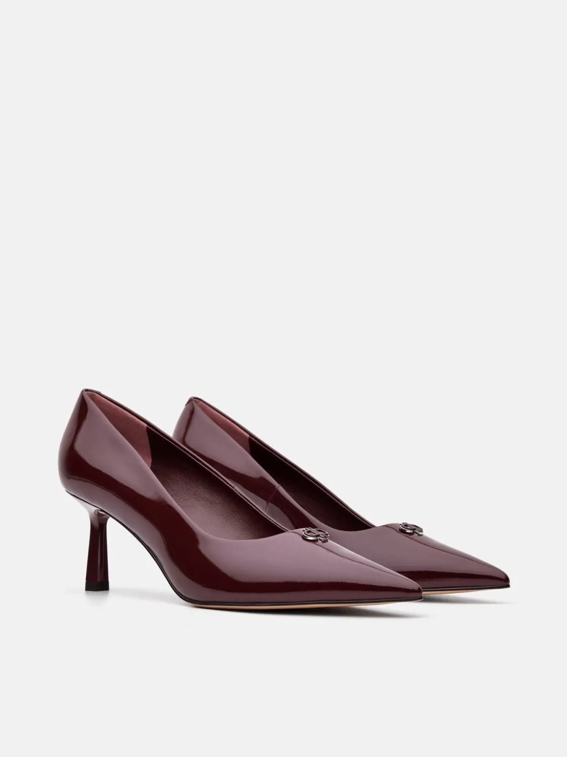 Leather Heel Pumps - Wine
