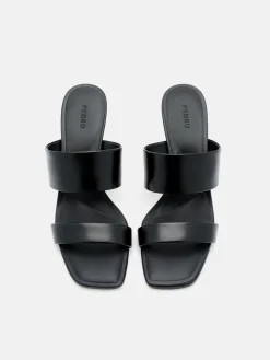 Leather Heel Sandals - Black