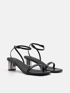 Leather Heel Sandals - Black