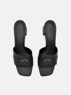 Leather Heel Sandals - Black