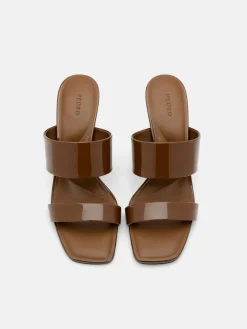 Leather Heel Sandals - Brown