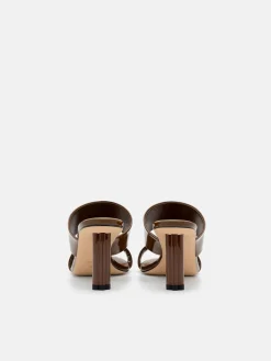Leather Heel Sandals - Brown